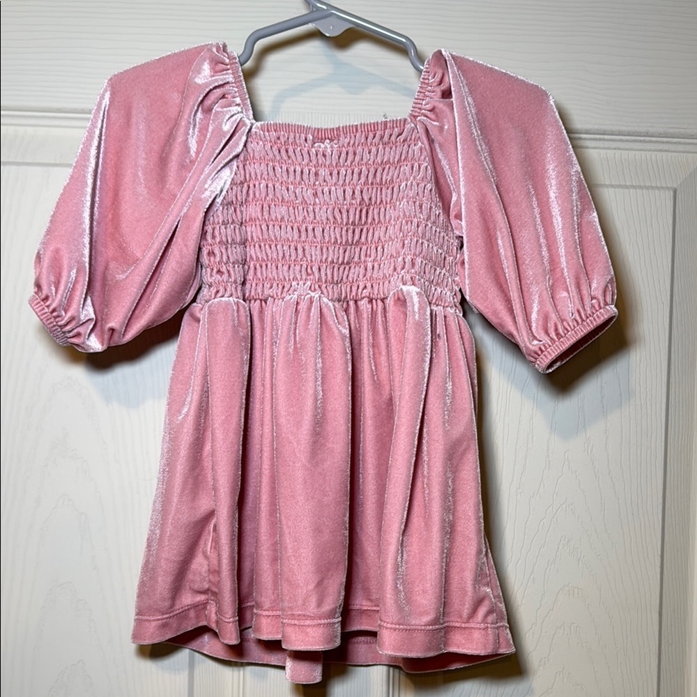 Old Navy Smocked Velvet Dress Pink Toddler Girls Size 12-18 Months - Picture 4 of 5